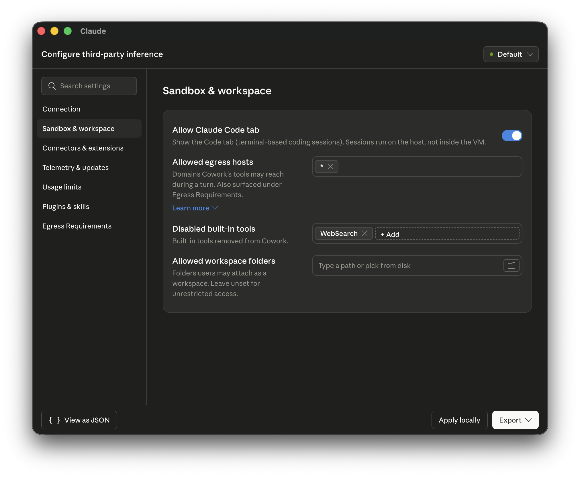 Web search in Cowork on a third-party gateway using Brave MCP