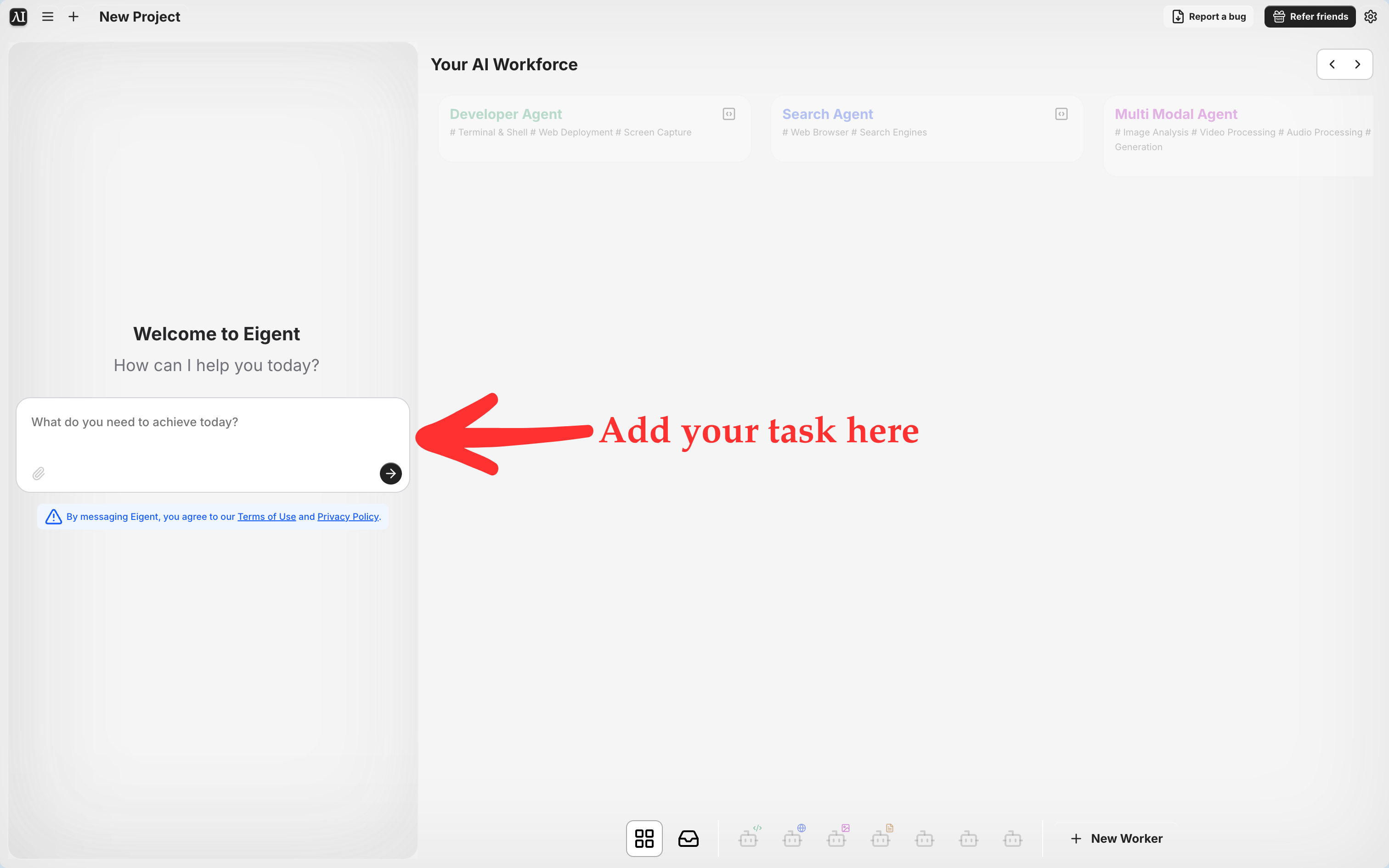 Start a New Task in Eigent