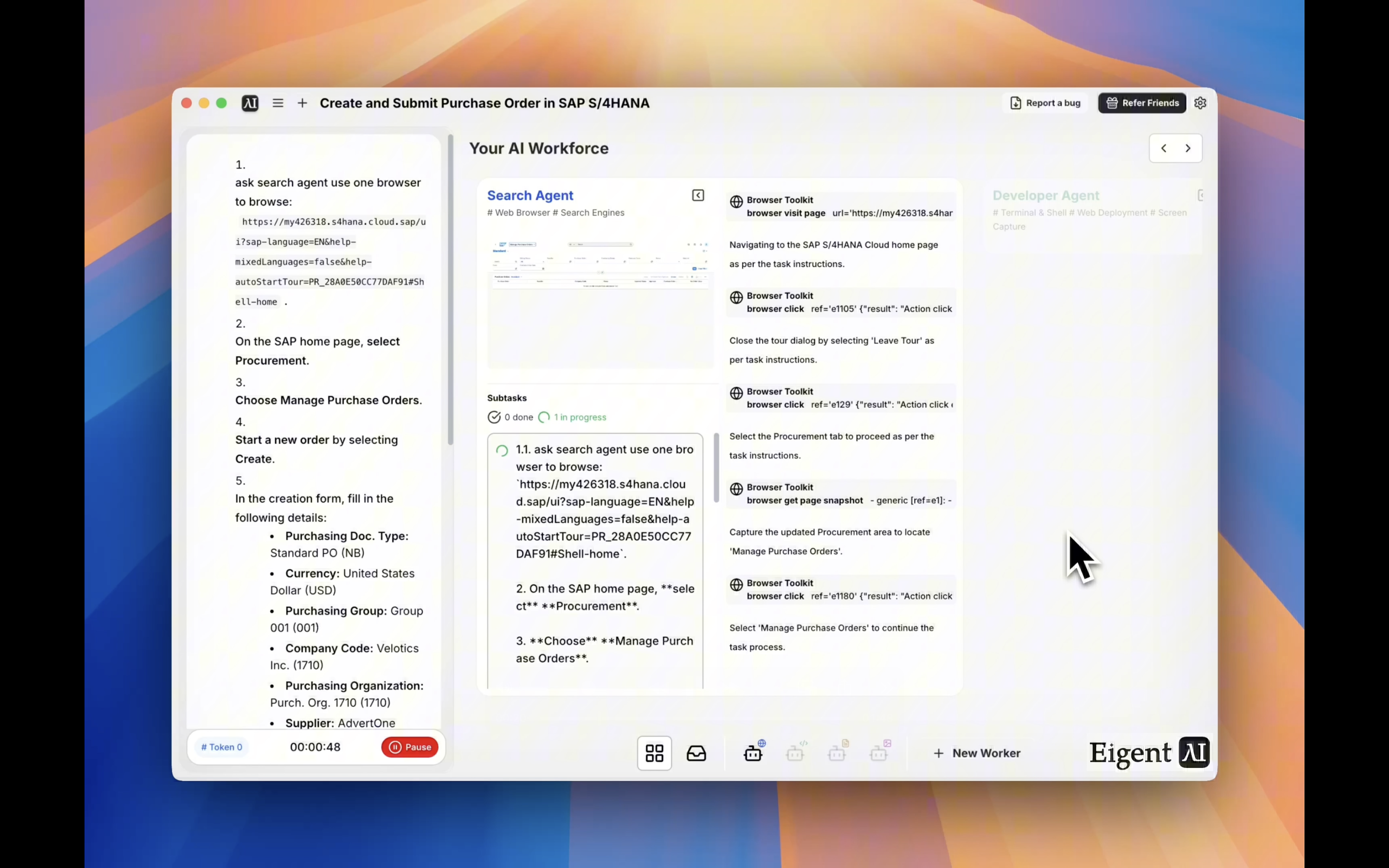 Eigent Logs into SAP S/4HANA