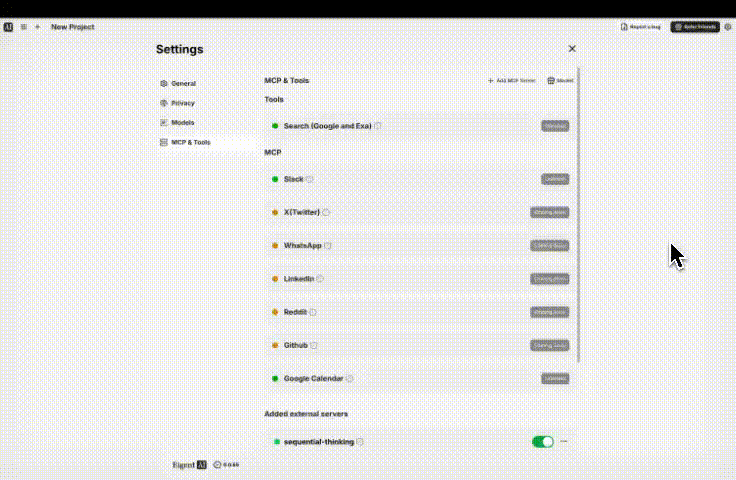 Add a custom MCP server by pasting the JSON configuration