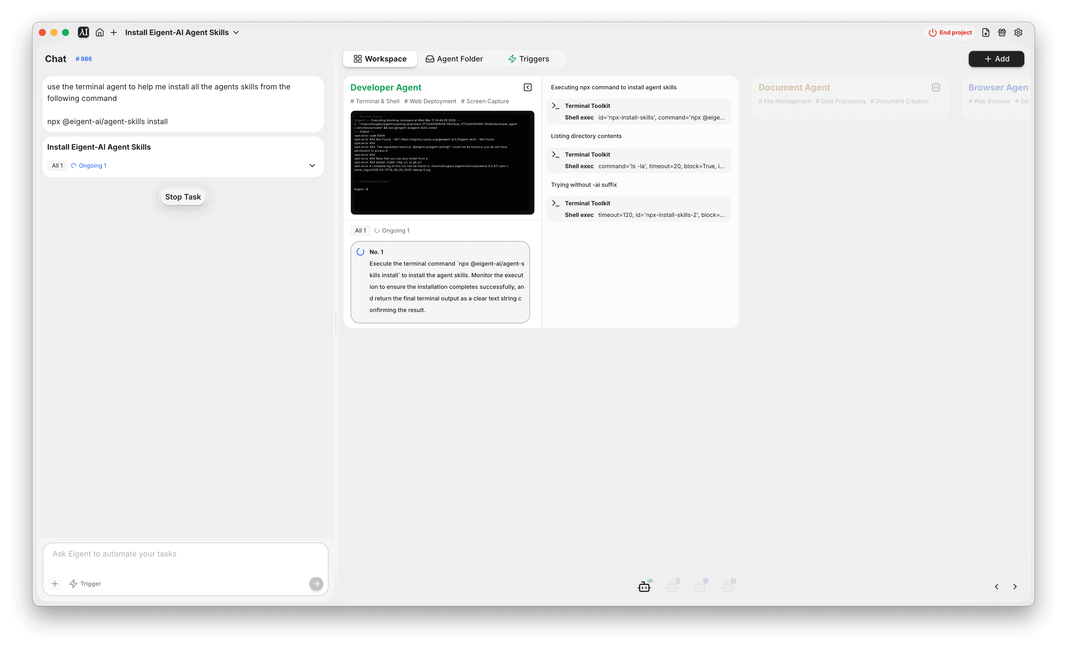 Eigent multi-agent desktop interface