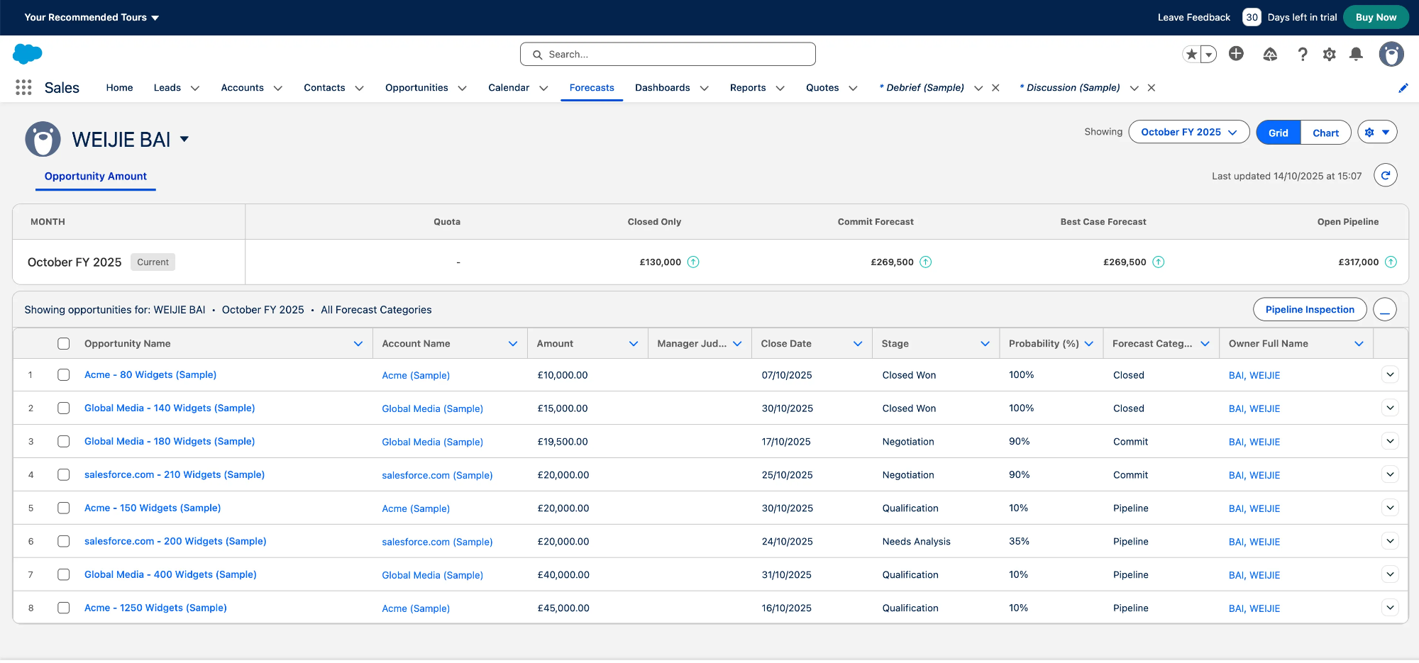 Salesforce Forecasts Webpage
