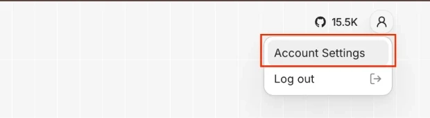 The profile menu in the top-right corner of eigent.ai, with Account Settings highlighted