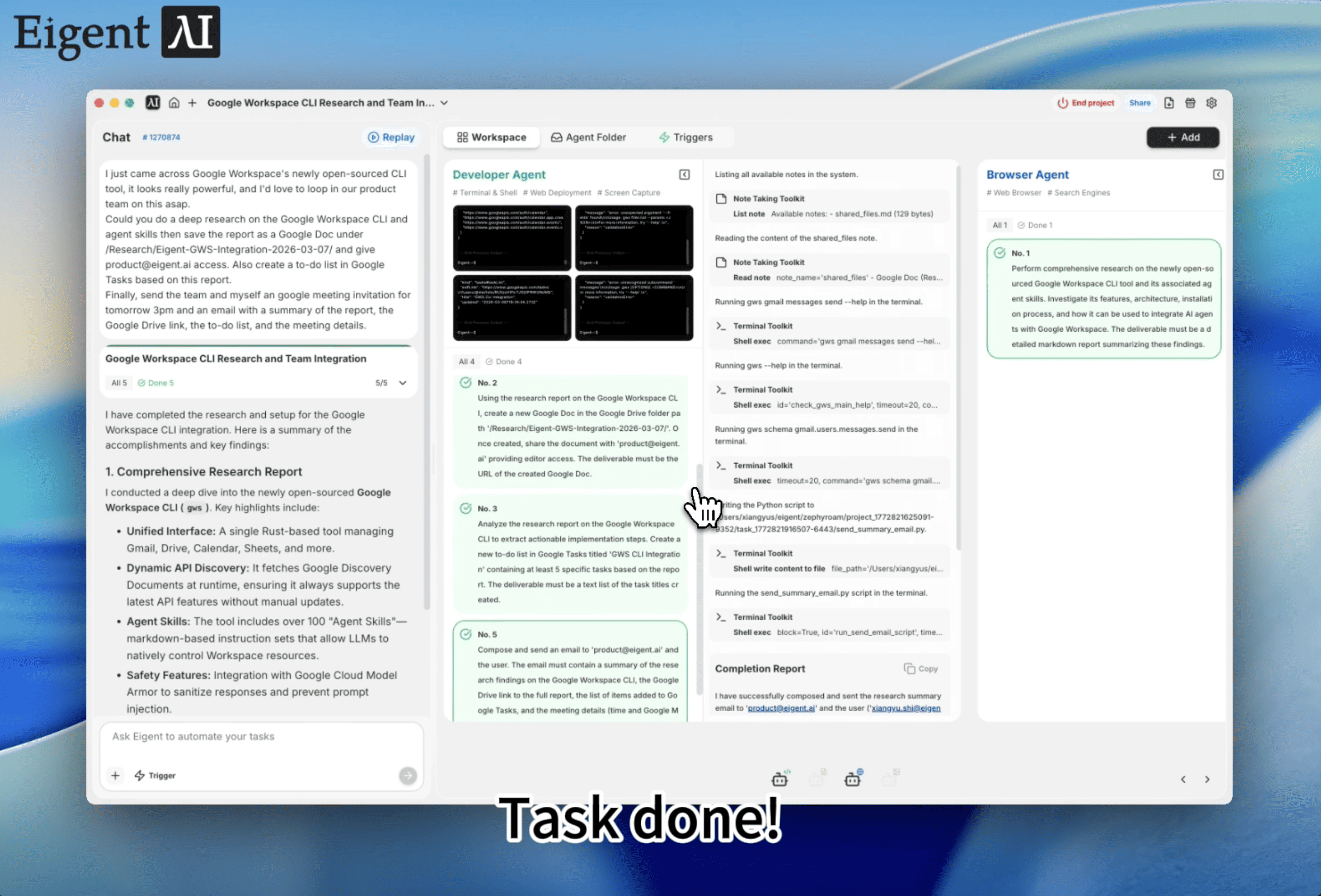 Deep Research with Google Workspace CLI Skill
